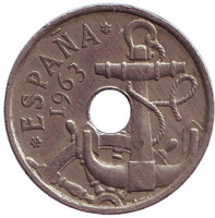 Монета 50 сантимов. 1965 год, Испания.