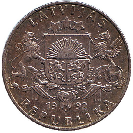 Монета 2 лата, 1992 год, Латвия. Корова. Монета 2 лата, 1992 год, Латвия. Корова.