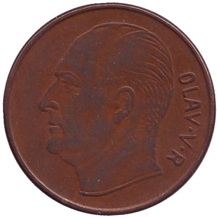 Монета 5 эре. 1960 год, Норвегия. Лось.