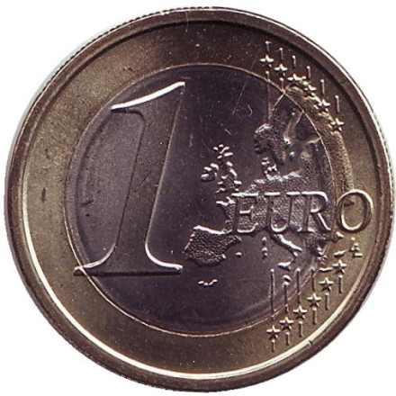 Монета 1 евро, 2008 год, Италия. Монета 1 евро, 2008 год, Италия.