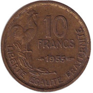 Монета 10 франков. 1955 год, Франция. Монета 10 франков. 1955 год, Франция.