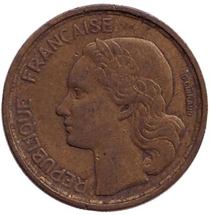 Монета 10 франков. 1955 год, Франция.