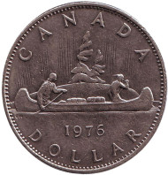 Монета 1 доллар. 1976 год, Канада. Индейцы в каноэ. Монета 1 доллар. 1976 год, Канада. Индейцы в каноэ.