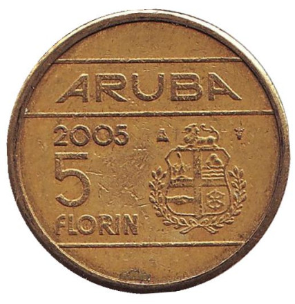 Монета 5 флоринов. 2005 год, Аруба.