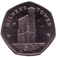 Монета 50 пенсов. 2015 год, Остров Мэн. (AA) Башня Милнера. Монета 50 пенсов. 2015 год, Остров Мэн. (AA) Башня Милнера.