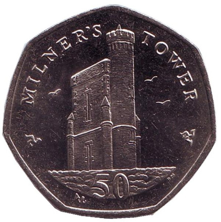 Монета 50 пенсов. 2015 год, Остров Мэн. (AA) Башня Милнера.
