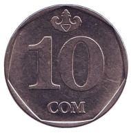 Монета 10 сомов. 2009 год, Киргизия. (Без надписи на гурте). Из обращения. Монета 10 сомов. 2009 год, Киргизия. (Без надписи на гурте). Из обращения.