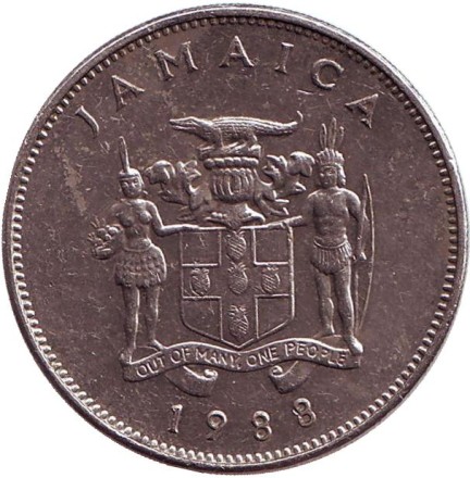 Монета 20 центов. 1988 год, Ямайка. Монета 20 центов. 1988 год, Ямайка.