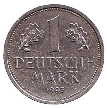 Монета 1 марка. 1993 год (J), ФРГ. Из обращения.