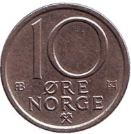 Монета 10 эре. 1975 год, Норвегия. Монета 10 эре. 1975 год, Норвегия.