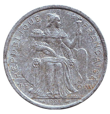 Монета 2 франка. 1993 год, Французская Полинезия. Монета 2 франка. 1993 год, Французская Полинезия.