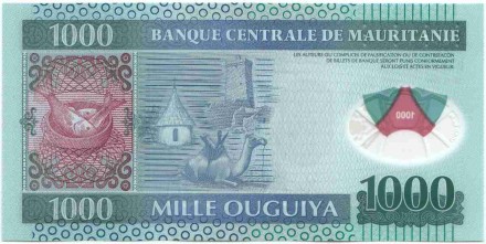 Банкнота 1000 угий. 2014 год, Мавритания. P-19. Банкнота 1000 угий. 2014 год, Мавритания. P-19.
