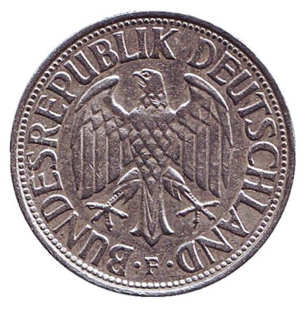 Монета 1 марка. 1968 год (F), ФРГ. Монета 1 марка. 1968 год (F), ФРГ.