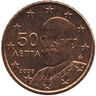 Монета 50 центов. 2008 год, Греция. Монета 50 центов. 2008 год, Греция.