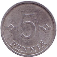 Монета 5 пенни. 1979 год, Финляндия. Монета 5 пенни. 1979 год, Финляндия.