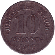 Монета 10 пфеннигов. 1916 (А) год, Германская империя. Магнитная. Монета 10 пфеннигов. 1916 (А) год, Германская империя. Магнитная.