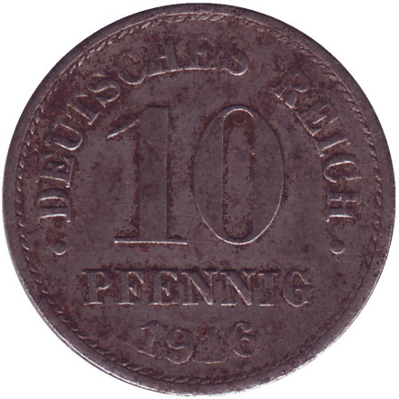 Монета 10 пфеннигов. 1916 (А) год, Германская империя.