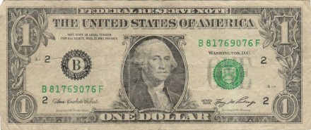 Банкнота 1 доллар. 2006 год, США. Серия B. Тип 523а.