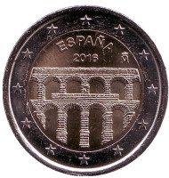 Монета 2 евро. 2016 год, Испания. Старинный город Сеговия с римским акведуком. Монета 2 евро. 2016 год, Испания. Старинный город Сеговия с римским акведуком.