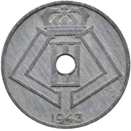 Монета 25 сантимов. 1943 год, Бельгия. (Belgie-Belgique)