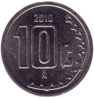 Монета 10 сентаво. 2010 год, Мексика.