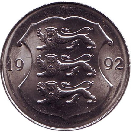 Монета 1 крона. 1992 год, Эстония. Редкая!
