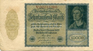 Рейхсбанкнота 10,000 марок. 1922 год, Веймарская республика. Рейхсбанкнота 10,000 марок. 1922 год, Веймарская республика.