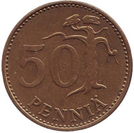 Монета 50 пенни. 1975 год, Финляндия. Монета 50 пенни. 1975 год, Финляндия.