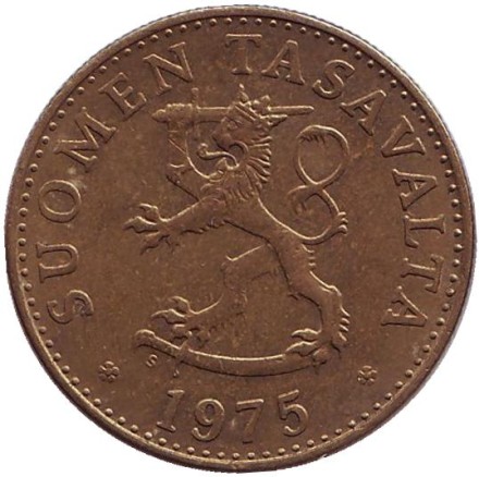 Монета 50 пенни. 1975 год, Финляндия.