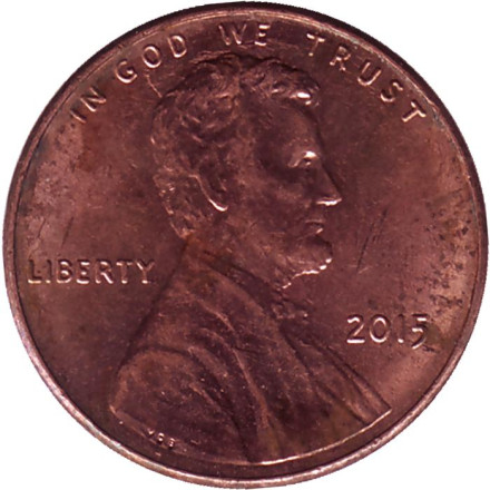 Монета 1 цент. 2015 год (Р), США. Линкольн.