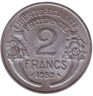 Монета 2 франка. 1959 год, Франция. Монета 2 франка. 1959 год, Франция.
