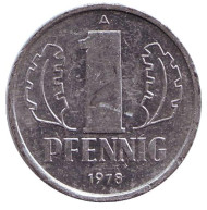 Монета 1 пфенниг. 1978 год, ГДР. Монета 1 пфенниг. 1978 год, ГДР.