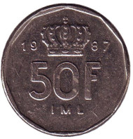 Монета 50 франков. 1987 год, Люксембург. Монета 50 франков. 1987 год, Люксембург.