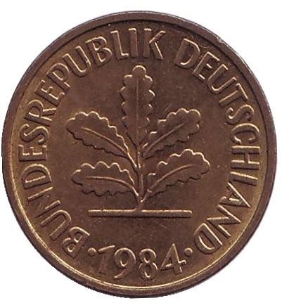 Монета 5 пфеннигов. 1984 год (D), ФРГ. Дубовые листья.
