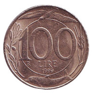 Монета 100 лир. 1999 год, Италия. Монета 100 лир. 1999 год, Италия.