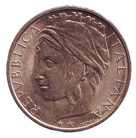 Монета 100 лир. 1999 год, Италия. Монета 100 лир. 1999 год, Италия.