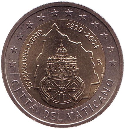 Монета 2 евро. 2004 год, Ватикан. (в буклете) 75 лет образования Государства Ватикан.