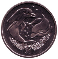 Дельфины. Монета 1 доллар, 2006 год, Британские Виргинские острова.
