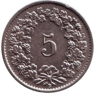 Монета 5 раппенов. 1933 год, Швейцария. Монета 5 раппенов. 1933 год, Швейцария.
