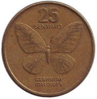 Монета 25 сентимо. 1990 год, Филиппины. Бабочка. Монета 25 сентимо. 1990 год, Филиппины. Бабочка.