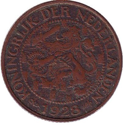 Монета 1 цент. 1928 год, Нидерланды.