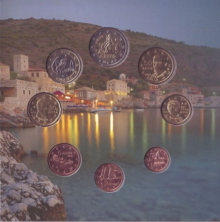 Пелопоннес. Официальный Годовой набор монет евро Греции в буклете. (8 шт.) 2016 год, Греция. Пелопоннес. Официальный Годовой набор монет евро Греции в буклете. (8 шт.) 2016 год, Греция.