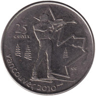 Монета 25 центов. 2007 год, Канада. Ванкувер 2010 - биатлон. Монета 25 центов. 2007 год, Канада. Ванкувер 2010 - биатлон.