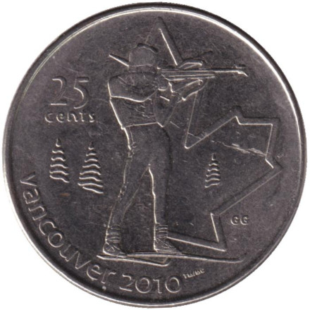 Монета 25 центов, 2007 год, Канада. Ванкувер 2010 - биатлон.