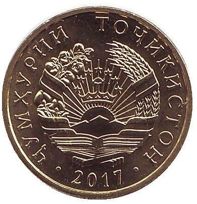 Монета 5 дирамов. 2017 год, Таджикистан.