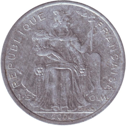 Монета 2 франка. 2004 год, Французская Полинезия. Из обращения.
