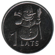 Монета 1 лат, 2007 год, Латвия. Снеговик. Монета 1 лат, 2007 год, Латвия. Снеговик.