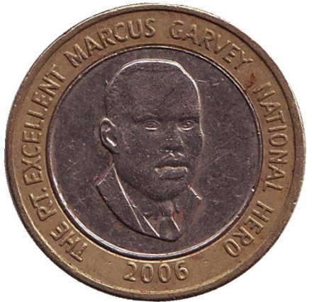 Монета 20 долларов. 2006 год, Ямайка. Маркус Гарви - национальный герой.