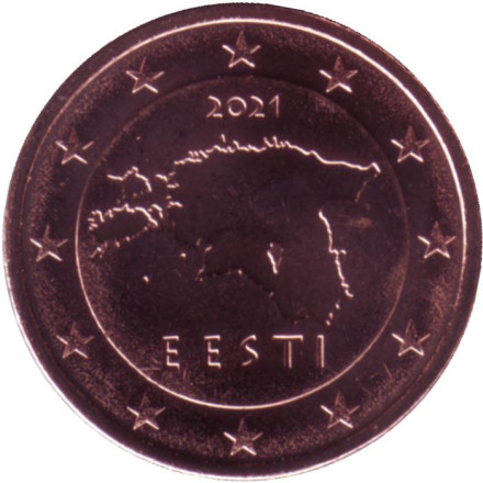 Монета 2 цента. 2021 год. Эстония.