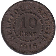 Монета 10 сантимов. 1915 год, Бельгия. Монета 10 сантимов. 1915 год, Бельгия.